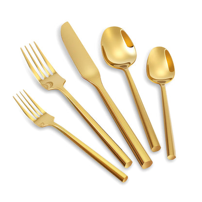 Kelenfer Gold Silverware Set Flatware Set Stainless Steel Cutlery Set Hexagon Handle Home Kitchen Daily Use 30 Pieces Service for 6