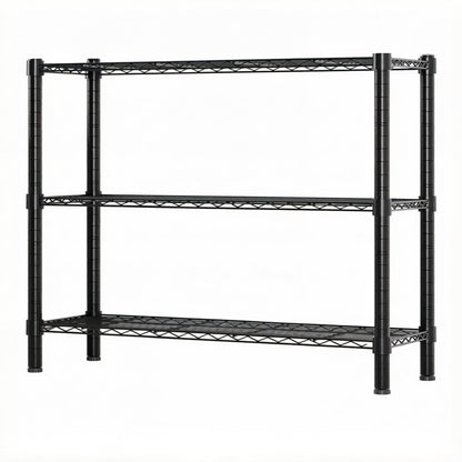 Standing Shelving Units, 36" W x 14" D x 32" H Metal Storage Shelves, Adjustable Carbon Steel Wire Shelving Rack Display Shelf for Garage Bathroom Kitchen Home Office (3-Tiers, Black)