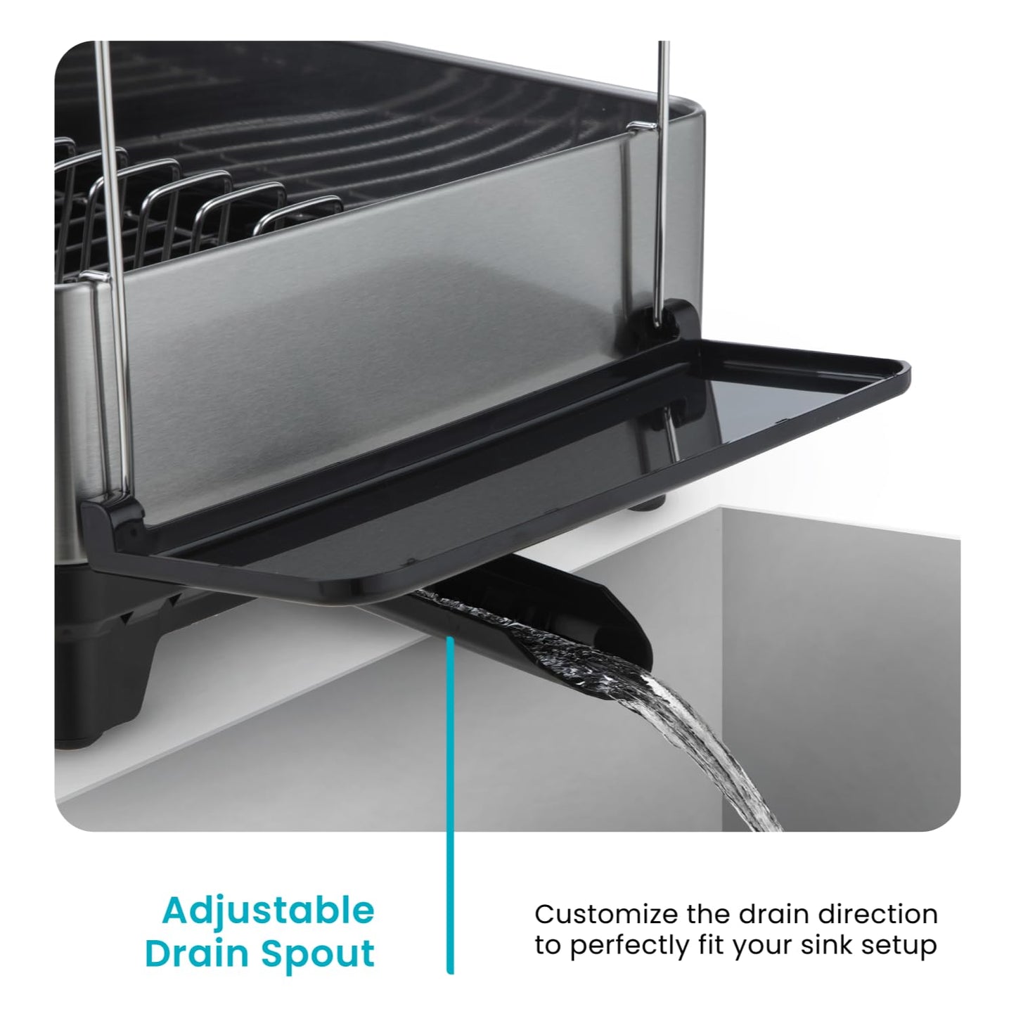 Home Zone Living Large 2-Tier Stainless Steel Dish Drying Rack with Drain Pipe and Utensil Holders