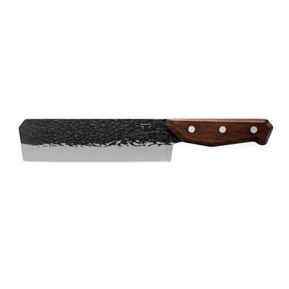 TRUE PrimalForge Nakiri Knife | Precision Cutting, Vegetable Cutlery, Home & Professional Knife, Rugged Stonewash Finish, Sharp 5Cr15MoV Stainless-Steel, Wood Handle, Hand Forged Appearance