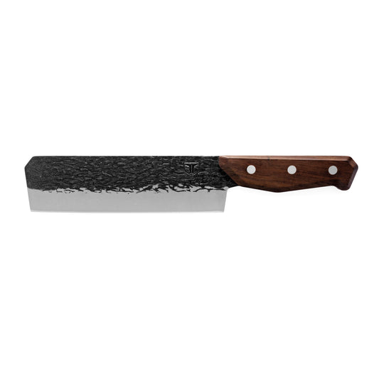 TRUE PrimalForge Nakiri Knife | Precision Cutting, Vegetable Cutlery, Home & Professional Knife, Rugged Stonewash Finish, Sharp 5Cr15MoV Stainless-Steel, Wood Handle, Hand Forged Appearance