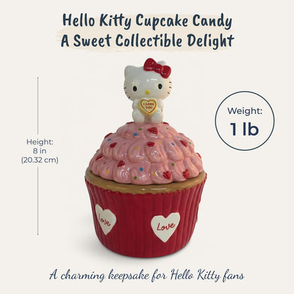 Blue Sky Clayworks Hello Kitty Lovely Pink and Red Cupcake Candy and Snack Jar, Valentine's Day, Home & Kitchen Accessories, Ceramic, 23275