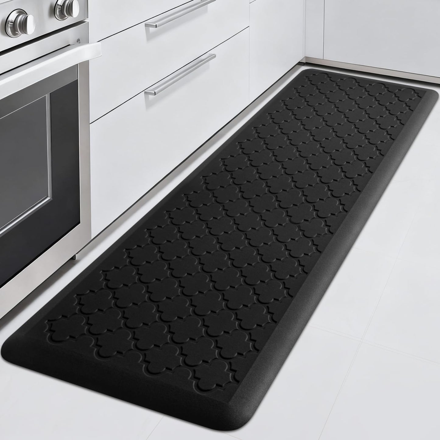 TranquilRelax 4/5 Inch Thick Anti-Fatigue Kitchen Mat Water Resistant Non-Slip Kitchen Floor Mat Ergonomic Comfort Standing Mat for Home Kitchen Office Laundry 17.3"x 60" Black