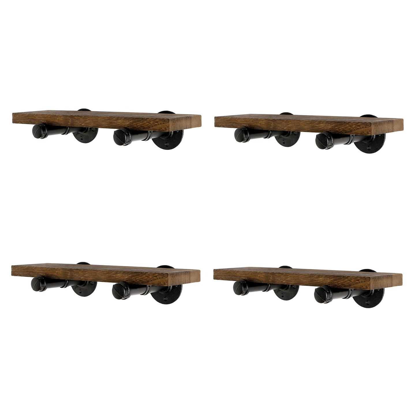 Home TZH Wall Mounted Floating Shelves, Floating Shelves with Industrial Pipe Brackets Set of 4 Rustic Wood Storage Shelf for Bedroom Living Room Bathroom Kitchen Office and More (4, Brown)
