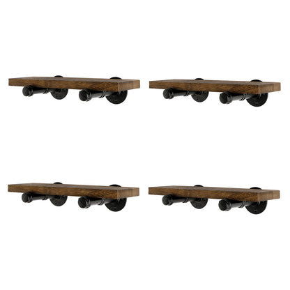 Home TZH Wall Mounted Floating Shelves, Floating Shelves with Industrial Pipe Brackets Set of 4 Rustic Wood Storage Shelf for Bedroom Living Room Bathroom Kitchen Office and More (4, Brown)
