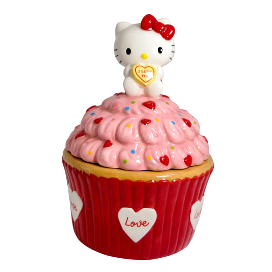 Blue Sky Clayworks Hello Kitty Lovely Pink and Red Cupcake Candy and Snack Jar, Valentine's Day, Home & Kitchen Accessories, Ceramic, 23275