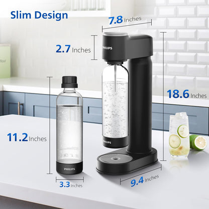 Philips Sparkling Water Maker ADD4901BKOQ/37, Plastic Soda Streaming Machine with Quick Twist Bottle, 1L BPA free PET Carbonating Bottle, Soda Maker Compatible with 60L CO2 Carbonator (NOT Included)