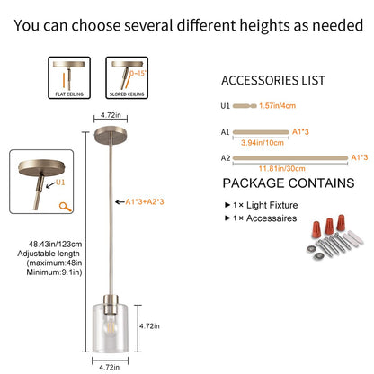 Brushed Nickel Pendant Lights,Modern Farmhouse Pendant Light,Light Fixture Kitchen Pendant Mini Hanging Light for Sink Island,Adjustable Height,Home Décor Lighting(Brushed Nickel 1 pack Stem Rod)