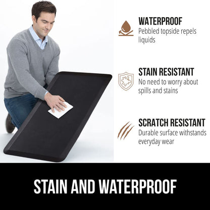 GORILLA GRIP Comfortable Cushioned Kitchen Mats for Floor, 39x20, Waterproof and Stain Resistant Soft Top, 3/4 Inch Thick Ergonomic Standing Desk Anti Fatigue Mat, Foam Supports Ankles and Feet, Black