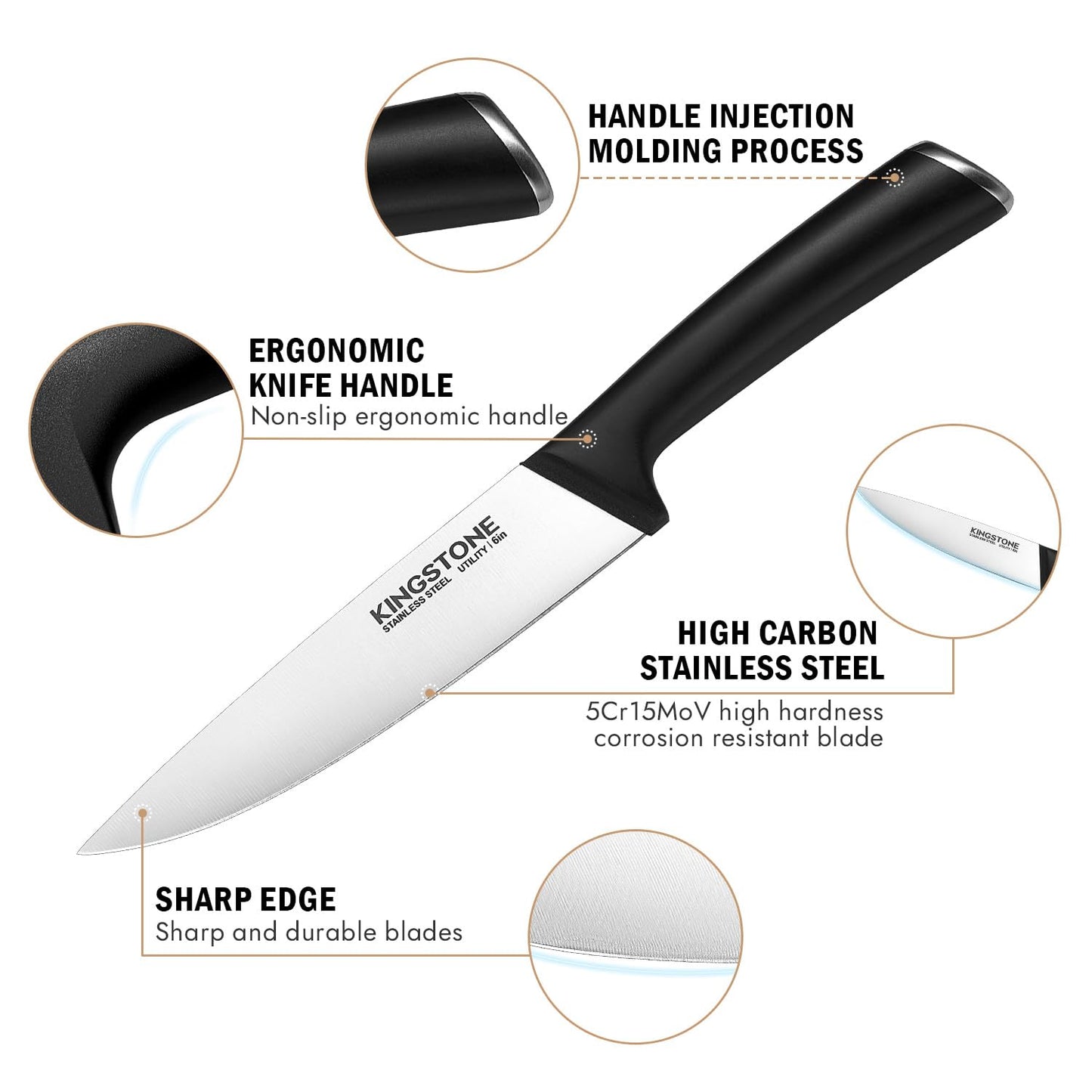 KINGSTONE 14-Piece Kitchen Knife Set with Block, High-Carbon Stainless Steel Knives Set, Ergonomic Non-Slip Handle, Professional Knife Set for Kitchen for Home Cooking & Gifting, Black