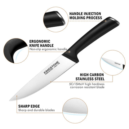 KINGSTONE 14-Piece Kitchen Knife Set with Block, High-Carbon Stainless Steel Knives Set, Ergonomic Non-Slip Handle, Professional Knife Set for Kitchen for Home Cooking & Gifting, Black