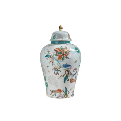 MYMYYT 12 inches flowers Ginger Jar - floral pattern Ceramic Decorative with Lid vase， chinoiserie gift Enamel jars for Home/Kitchen/Dining/living room/shelf decor/Tea Storage