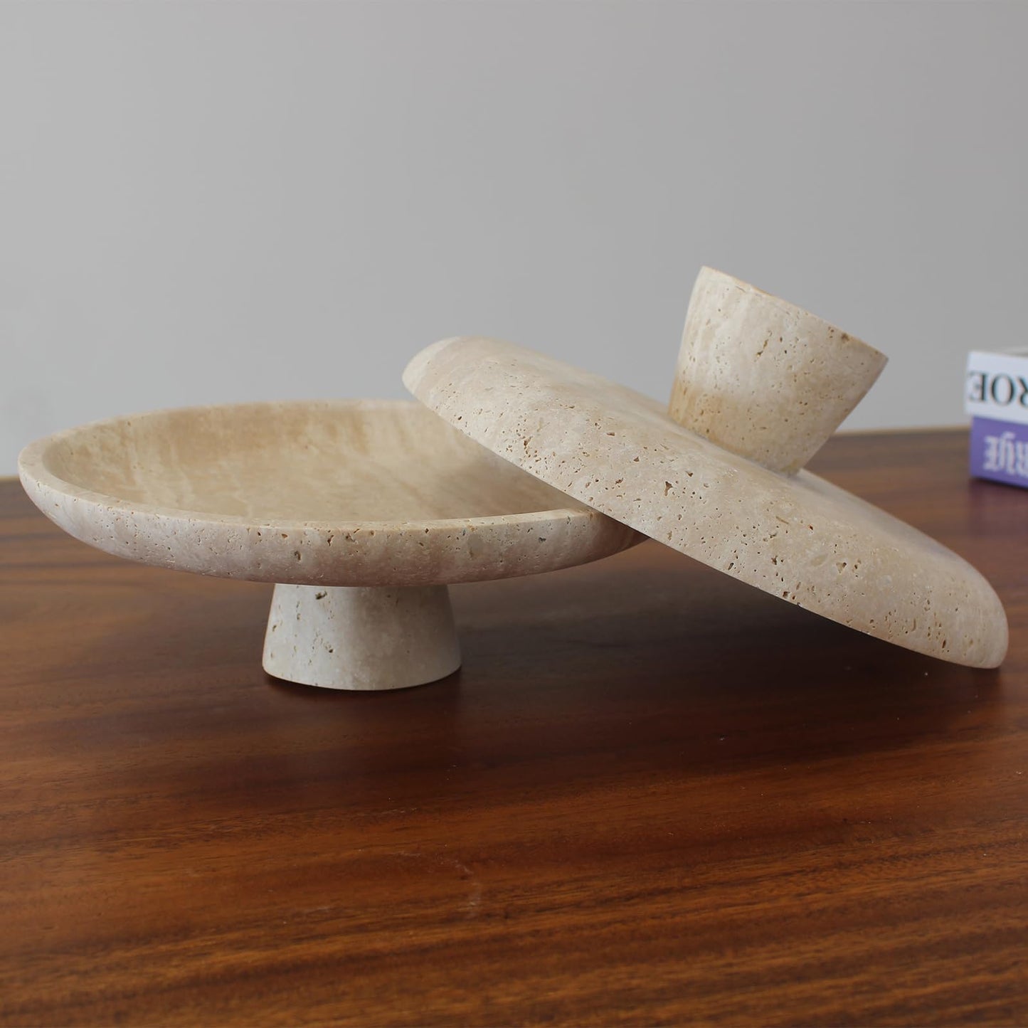 Nawgnail Natural Travertine Fruit Bowl for Kitchen Counter 10.2", Large Decorative Bowl Pedestal for Home Decor, Fruits Holder For Dining Table - Kitchen Organization