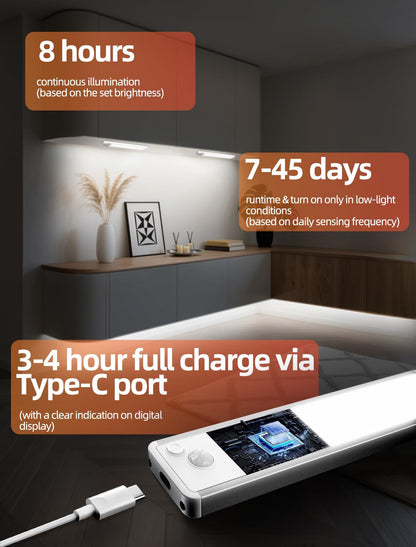 VOZUJI Under Cabinet Lighting: 8 Inch 3-Color Dimmable Rechargeable Motion Sensor Lights Indoor - Battery Operated Lights - Closet Light Magnetic Led Light for Kitchen Home Bathroom Counter 5 Pack