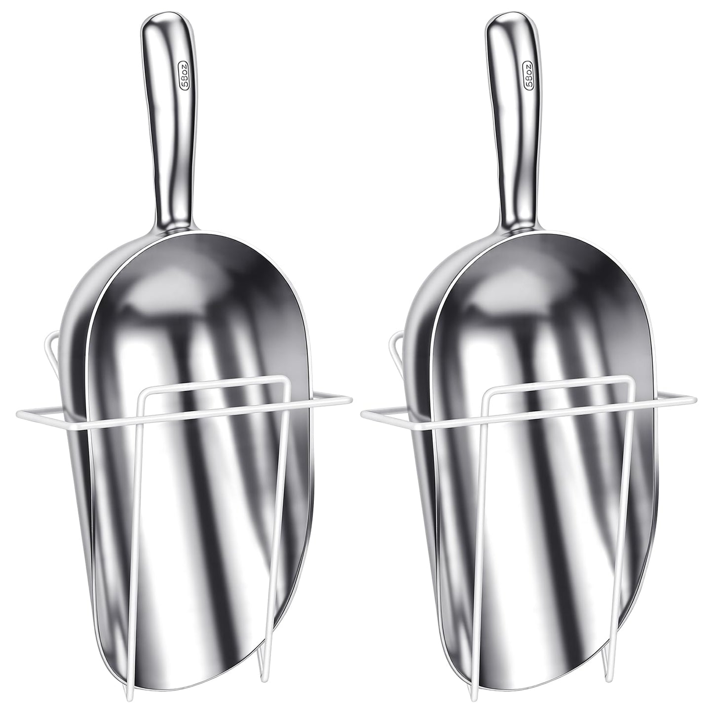 Teecyhooo 2 Set 58 oz Aluminum Ice Scoop with Holder Large Metal Utility Scoop Professional Grade Scooper for Ice, Flour, Candy, Sugar, Rice, Popcorn, Coffee, and Beans for Home or Commercial Kitchens