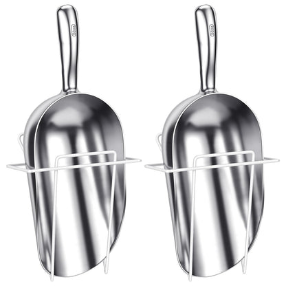 Teecyhooo 2 Set 58 oz Aluminum Ice Scoop with Holder Large Metal Utility Scoop Professional Grade Scooper for Ice, Flour, Candy, Sugar, Rice, Popcorn, Coffee, and Beans for Home or Commercial Kitchens