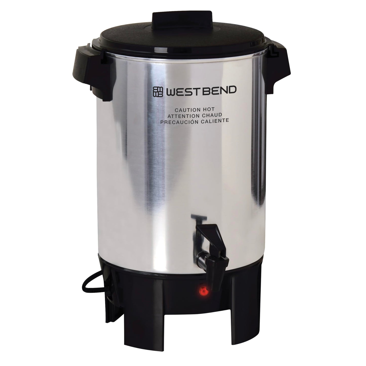 West Bend Coffee Urn Highly-Polished Aluminum Features Automatic Temperature Control with Cup Per Minute Brewing and Easy Clean Up Includes In-Basket Measuring Guide and Ready Light, 30-Cup, Silver