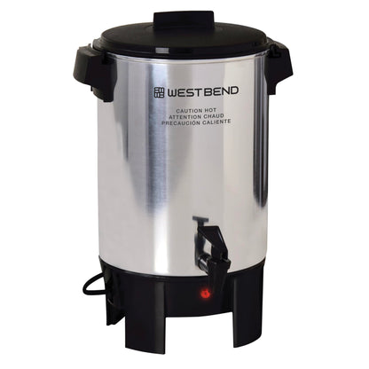 West Bend Coffee Urn Highly-Polished Aluminum Features Automatic Temperature Control with Cup Per Minute Brewing and Easy Clean Up Includes In-Basket Measuring Guide and Ready Light, 30-Cup, Silver