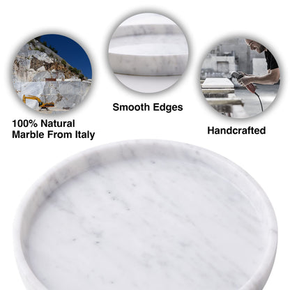PHINILUX 𝐋𝐮𝐱𝐮𝐫𝐲 𝐈𝐭𝐚𝐥𝐢𝐚𝐧 100% Marble Round Vanity Tray 10‘’, Minimalist Modern Decor & Serving Trays for Bathroom, Kitchen, Nightstand, Jewelry Ring Dish Holder, Table Accents Decor, White