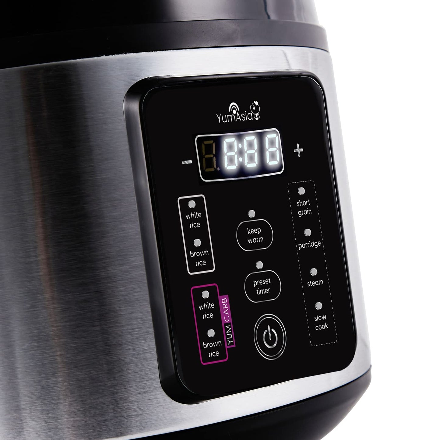 Yum Asia Kumo YumCarb Rice Cooker with Ceramic Bowl and Advanced Fuzzy Logic, (5.5 Cups, 1 Litre), 5 Rice Cooking Functions, 3 Multicooker Functions, 110V US Power (Light Stainless Steel)