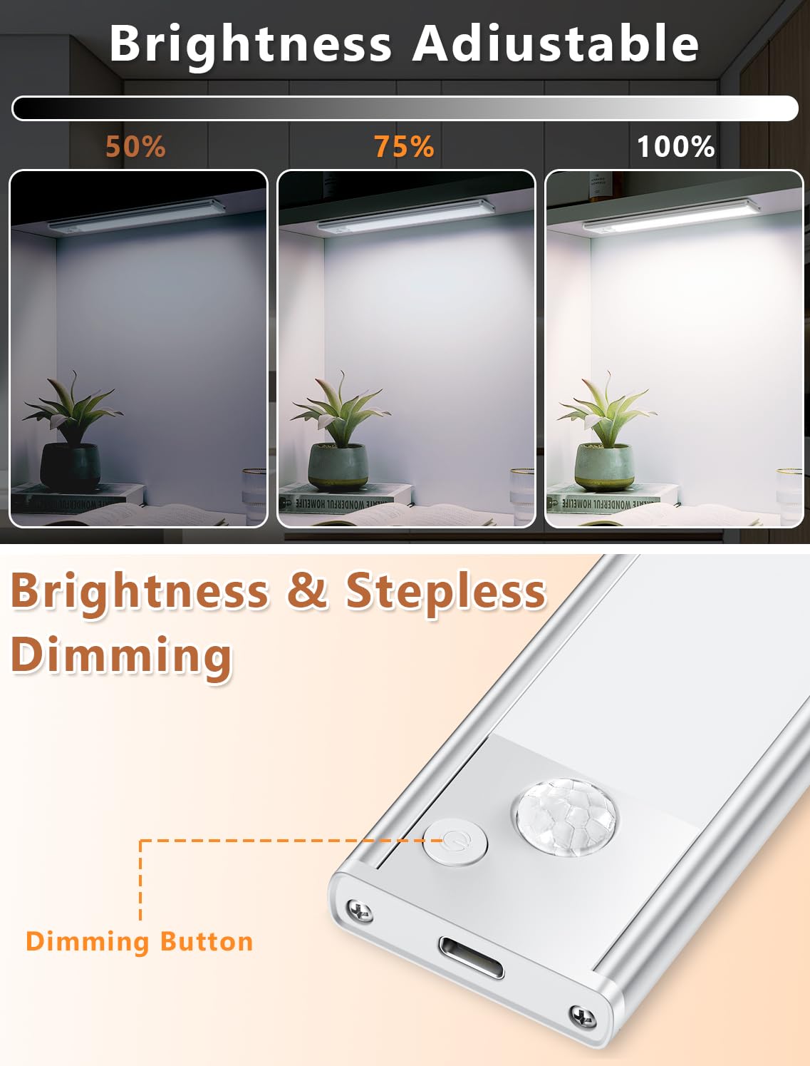 Under Cabinet Motion Sensor Lighting: 8 Inch Dimmable Rechargeable Lights Indoor - Battery Operated Lights - Undercabinet Closet Light Magnetic Led Light for Kitchen Home Bathroom Counter 6 Pack