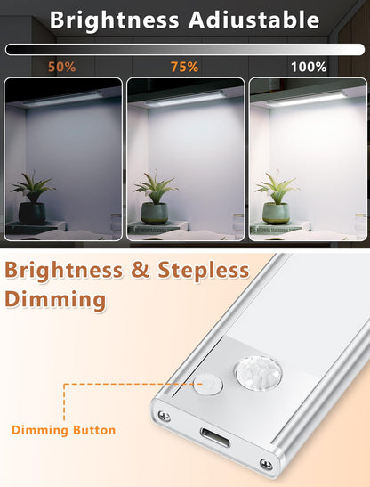Under Cabinet Motion Sensor Lighting: 8 Inch Dimmable Rechargeable Lights Indoor - Battery Operated Lights - Undercabinet Closet Light Magnetic Led Light for Kitchen Home Bathroom Counter 6 Pack