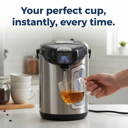 NutriChef Digital Water Boiler and Warmer - 4L/4.23 Qt Stainless Electric Hot Water Dispenser w/ LCD Display, Rotating Base, Keep Warm, Auto Shut Off, Safety Lock, Instant Heating for Coffee & Tea