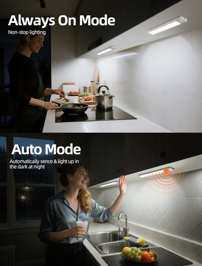 VOZUJI Under Cabinet Lighting: 8 Inch 3-Color Dimmable Rechargeable Motion Sensor Lights Indoor - Battery Operated Lights - Closet Light Magnetic Led Light for Kitchen Home Bathroom Counter 5 Pack