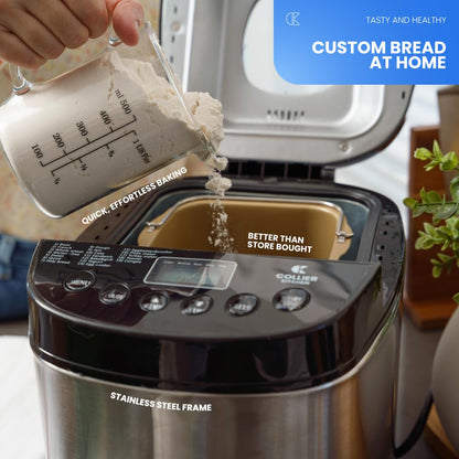 Automatic Bread Maker with Multiple Settings | Compact Bread Machine with Viewing Window and Adjustable Crust Control | Easy Home Bread Maker by Collier Kitchen