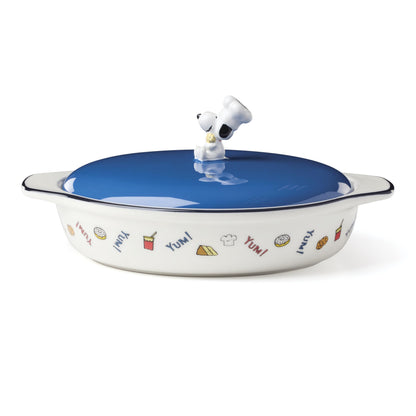 Lenox Home And Kitchen, Chef Snoopy Covered Casserole Dish, Porcelain Material, Dishwasher Safe, Kitchen, Baking Dish For Oven, Oven Safe Upto 350 Degrees, Snoopy Design (Blue And White, 1 Piece)
