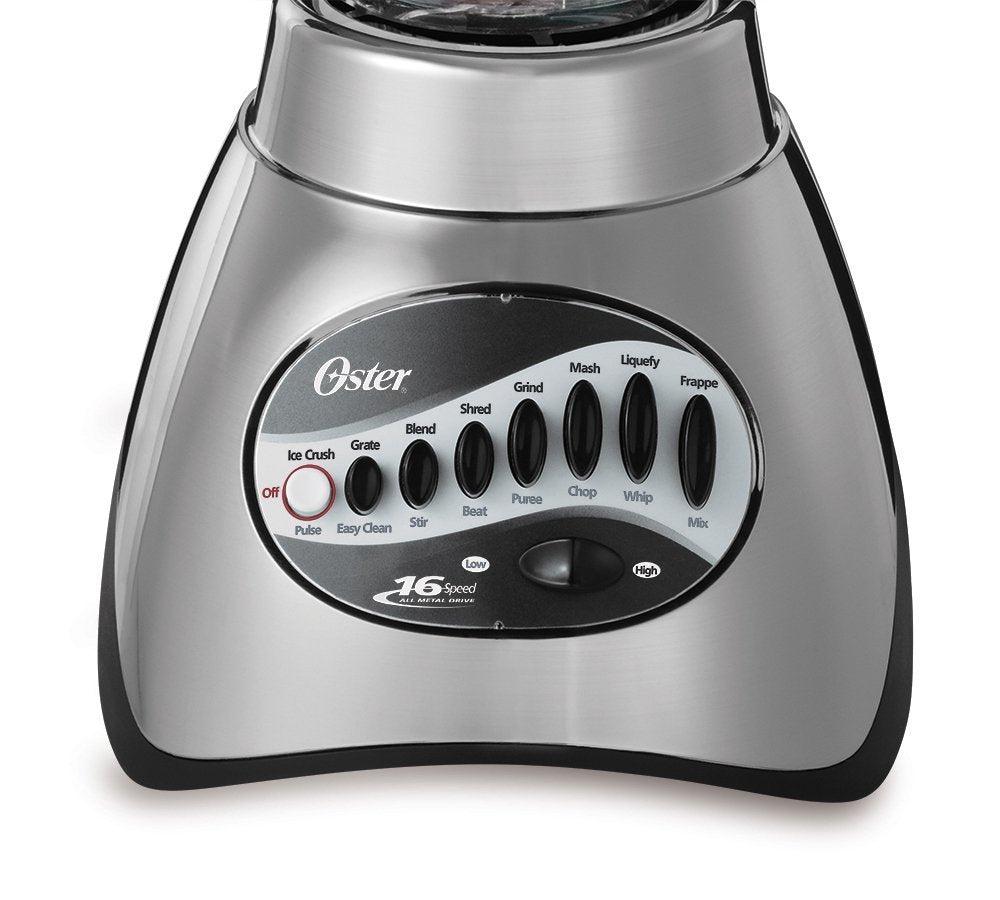 Oster Classic Series 16-Speed Blender with Food Chopper & 5-Cup Glass Jar, Countertop Kitchen Blender, Brushed Nickel