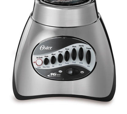 Oster Classic Series 16-Speed Blender with Food Chopper & 5-Cup Glass Jar, Countertop Kitchen Blender, Brushed Nickel