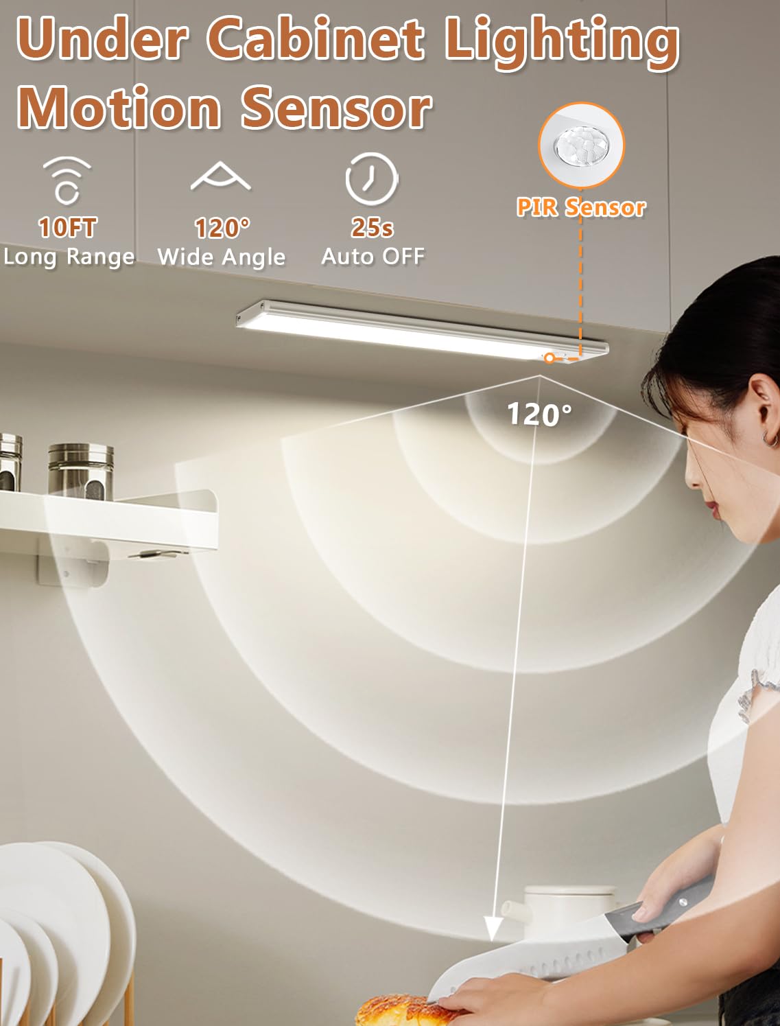 Under Cabinet Motion Sensor Lighting: 8 Inch Dimmable Rechargeable Lights Indoor - Battery Operated Lights - Undercabinet Closet Light Magnetic Led Light for Kitchen Home Bathroom Counter 6 Pack
