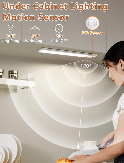 Under Cabinet Motion Sensor Lighting: 8 Inch Dimmable Rechargeable Lights Indoor - Battery Operated Lights - Undercabinet Closet Light Magnetic Led Light for Kitchen Home Bathroom Counter 6 Pack