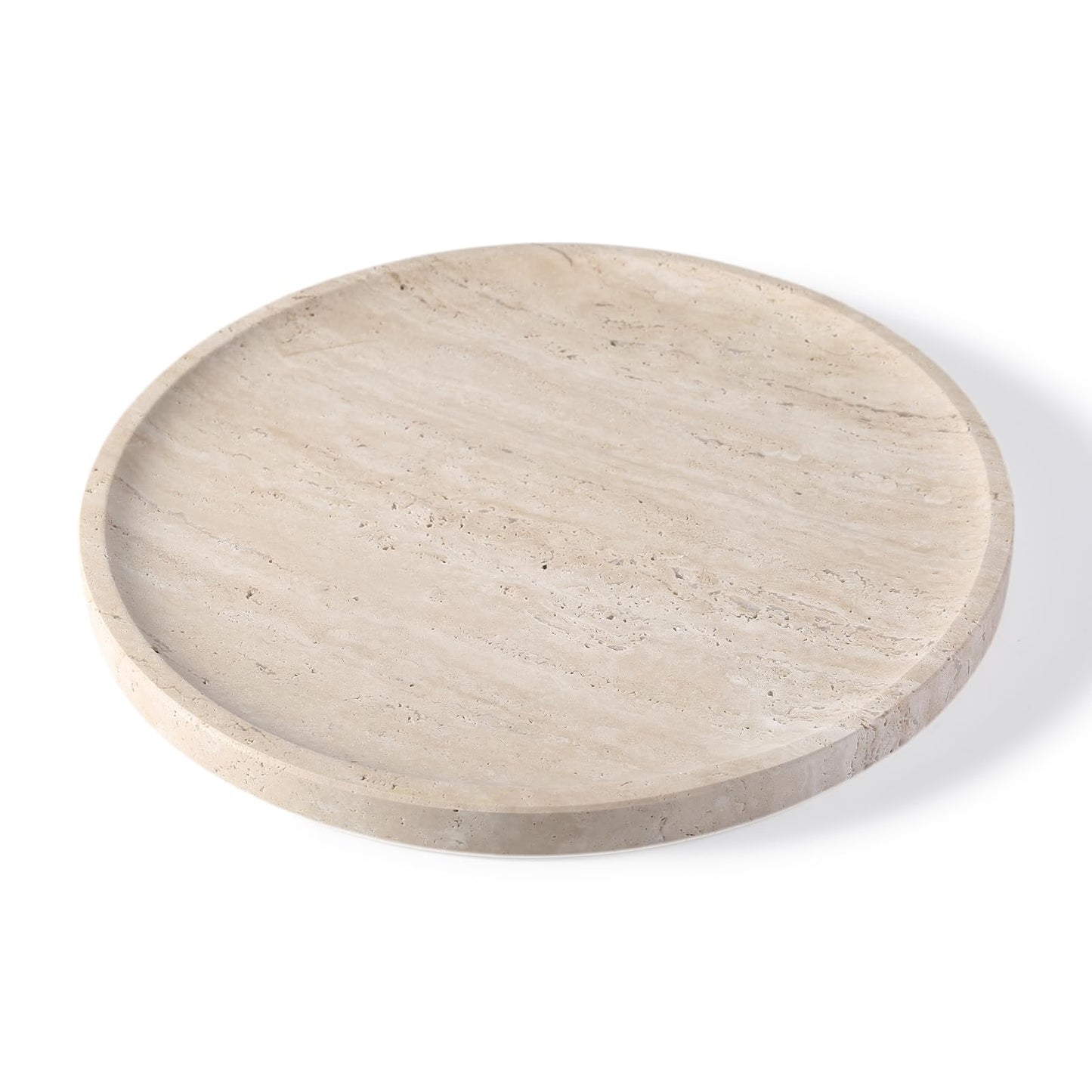 Koville Natural Travertine Tray for Home Decor, 10 Inch Round Serving Tray for Kitchen and Coffee Table, Decorative Marble Bathroom Trays for Counter, Luxury Vanity Tray, Light Beige Stone Tray