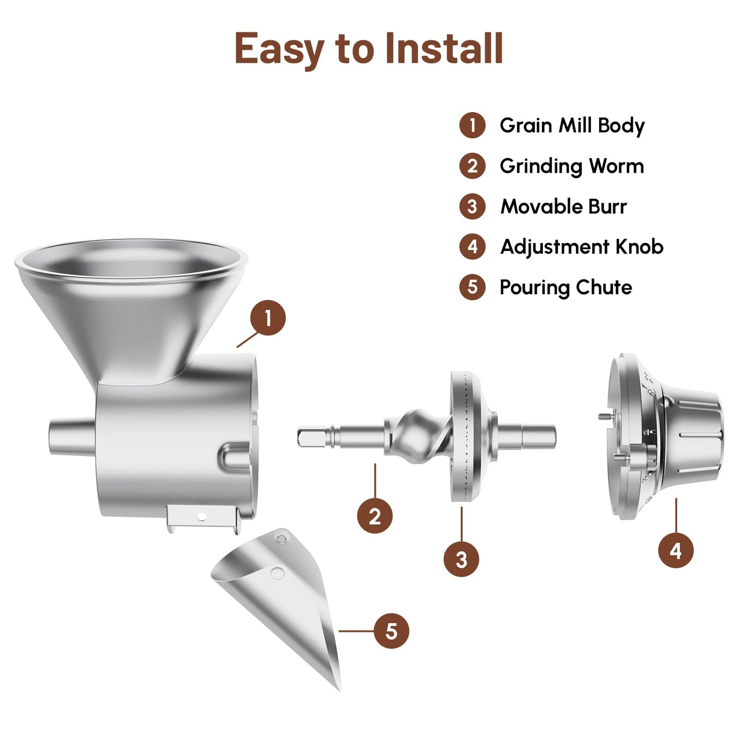 HOZODO Grain Mill Attachment for KitchenAid Stand Mixer, All Metal 9 Levels Flour Mill for KitchenAid, Suitable for Fully Dried Low-Moisture, Low-Oil Grains, Grain Corn, Millet, Wheat