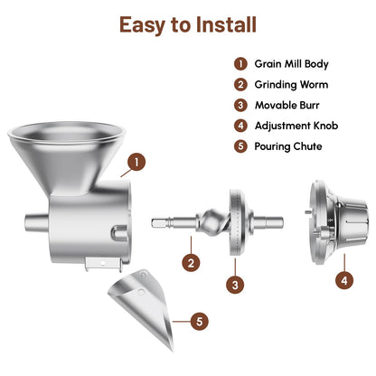 HOZODO Grain Mill Attachment for KitchenAid Stand Mixer, All Metal 9 Levels Flour Mill for KitchenAid, Suitable for Fully Dried Low-Moisture, Low-Oil Grains, Grain Corn, Millet, Wheat