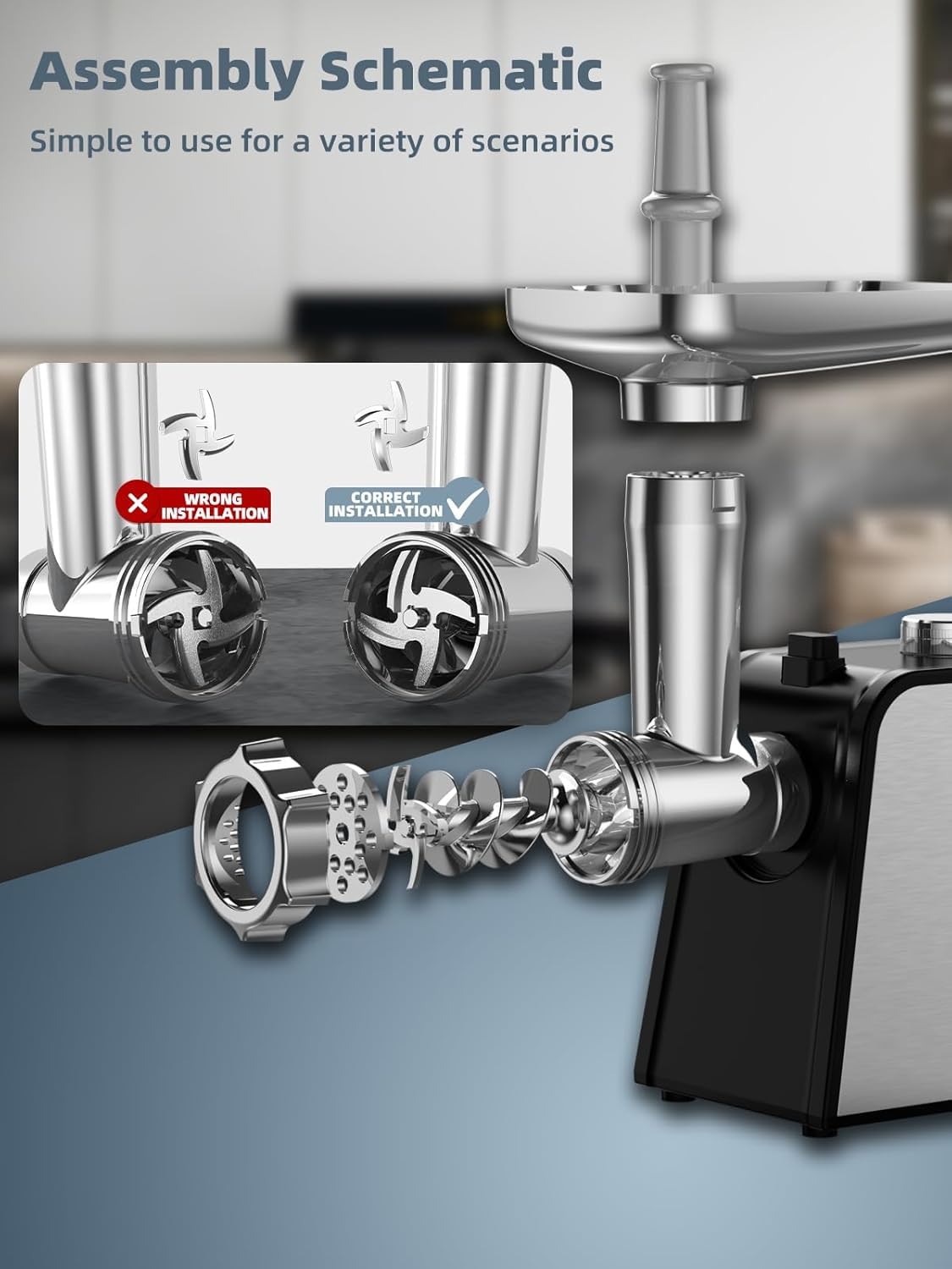Oaomi 3200W Max Electric Meat Grinder & Sausage Stuffer - Mincer Machine with Tool 2 Blade And 3 Plates, 3 Tubes & Kubbe Kit Tool for Home Kitchen Use（Black）