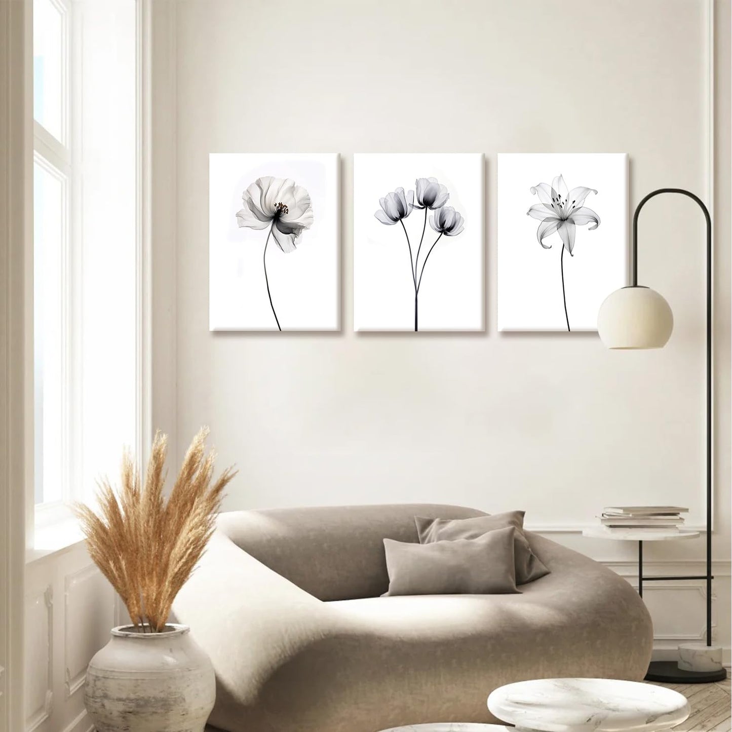 AUUAUU Minimalist Floral Wall Art Set of 2 Framed Black White Lily Flower Canvas Print 16x24 Inch Botanical Aesthetics Art Posters for Home Kitchen Living Room Bedroom Wall Decor