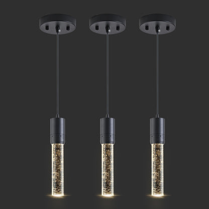 JULiN HOME Black Pendant Lights Kitchen Island, Crystal Bubble Pendant Lights, Adjustable Modern Pendant Light Fixtures for Dining Living Room Bedroom 3 Pack