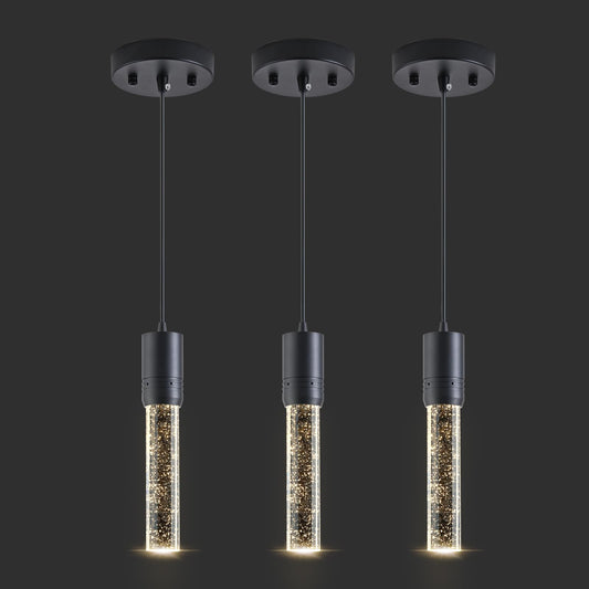 JULiN HOME Black Pendant Lights Kitchen Island, Crystal Bubble Pendant Lights, Adjustable Modern Pendant Light Fixtures for Dining Living Room Bedroom 3 Pack