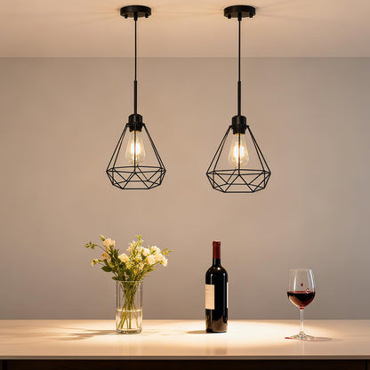 Maliralt Pendant Light Hanging Lights Fixture - Black Industrial Hanging Lamps with Metal Diamond Shade for Kitchen Island, Dining Room Over Table, Breakfast Corner, Farmhouse Home Decor - 2 Pack