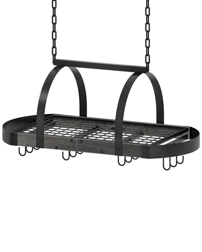 CHOEZON Hanging Pot Rack, Pot Hanger for Kitchen, Ceiling Mounted Pot Holder, Cookware Organizer with 12 S-Shaped Hooks, for Pot, Pan Storage, Space-Saving, Charcoal Black and Black TPR08BCC1