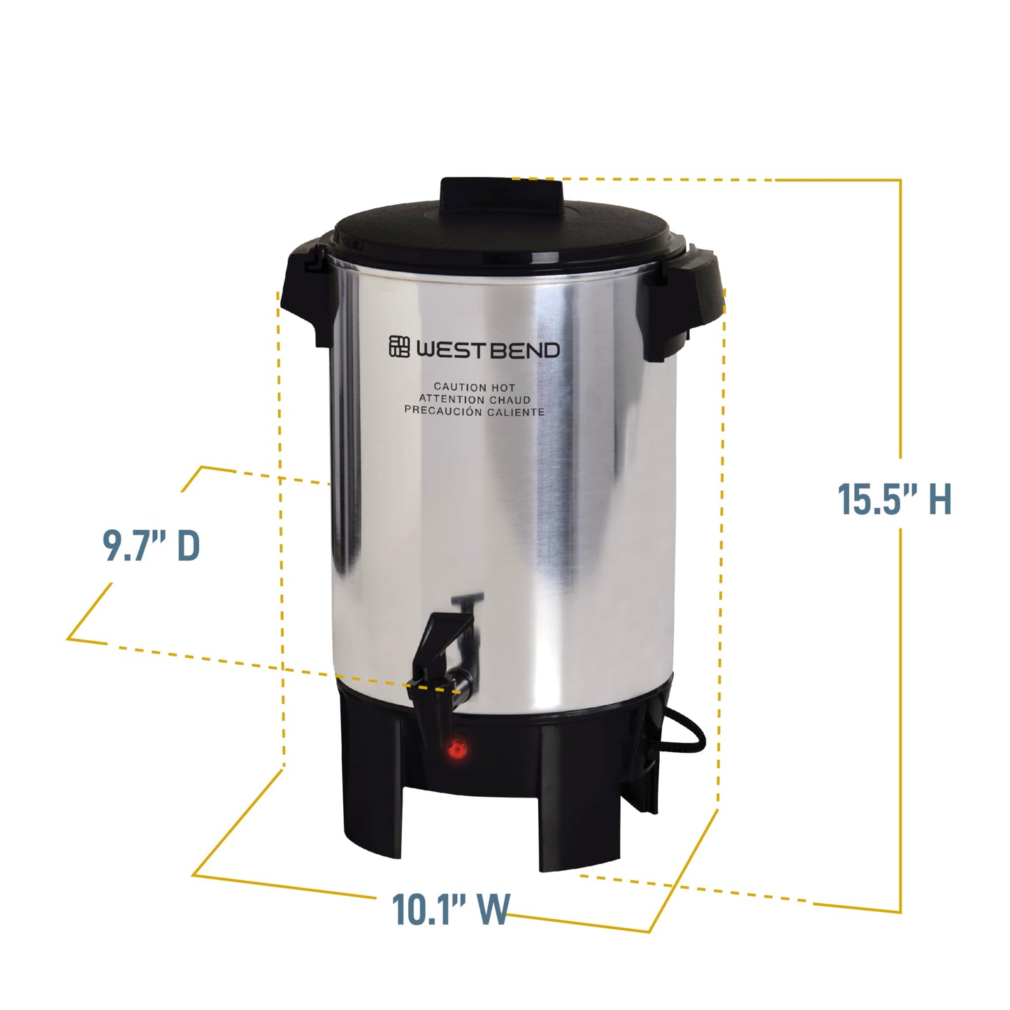 West Bend Coffee Urn Highly-Polished Aluminum Features Automatic Temperature Control with Cup Per Minute Brewing and Easy Clean Up Includes In-Basket Measuring Guide and Ready Light, 30-Cup, Silver