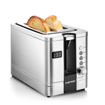 Chefman 2-Slice Digital Toaster, Extra-Wide Slots, Bagel, Defrost & Reheat Functions, Stainless Steel
