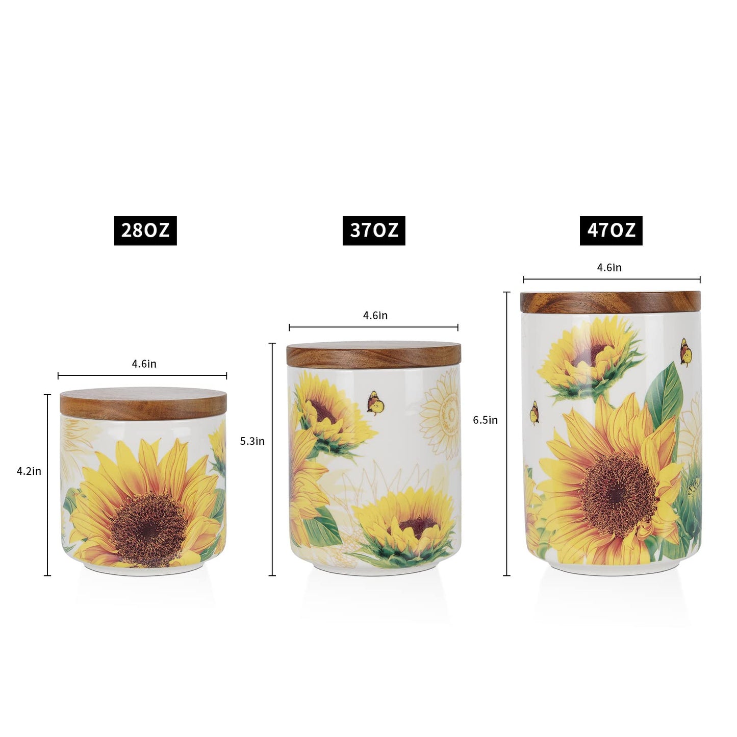 Sunddo Sunflower Ceramic Canister Sets for Kitchen Counter,Tea Coffee Sugar Canister Set with Bamboo Lid Set of 3