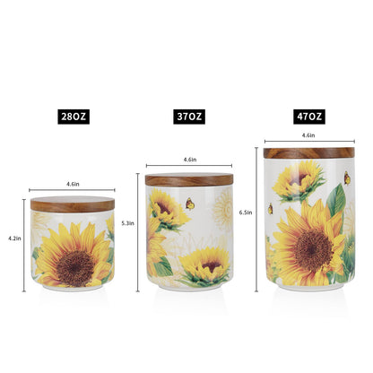 Sunddo Sunflower Ceramic Canister Sets for Kitchen Counter,Tea Coffee Sugar Canister Set with Bamboo Lid Set of 3