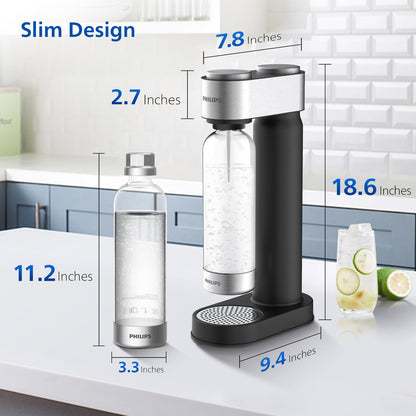 Philips Soda Streaming Machine, Stainless Sparkling Water Maker Easy Install with Quick Twist 1L PET Carbonating Bottle, Soda Maker Compatible with 60L CO2 Carbonator (NOT Included), ADD4902BKOQ/37