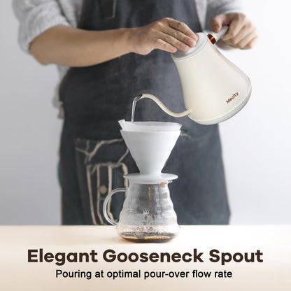 Mecity Electric Gooseneck Kettle With Keep Warm Function & LCD Display Automatic Shut Off Coffee Kettle Temperature Control Pour Over Kettle 1200 Watt, 0.8L, 120V, Off White
