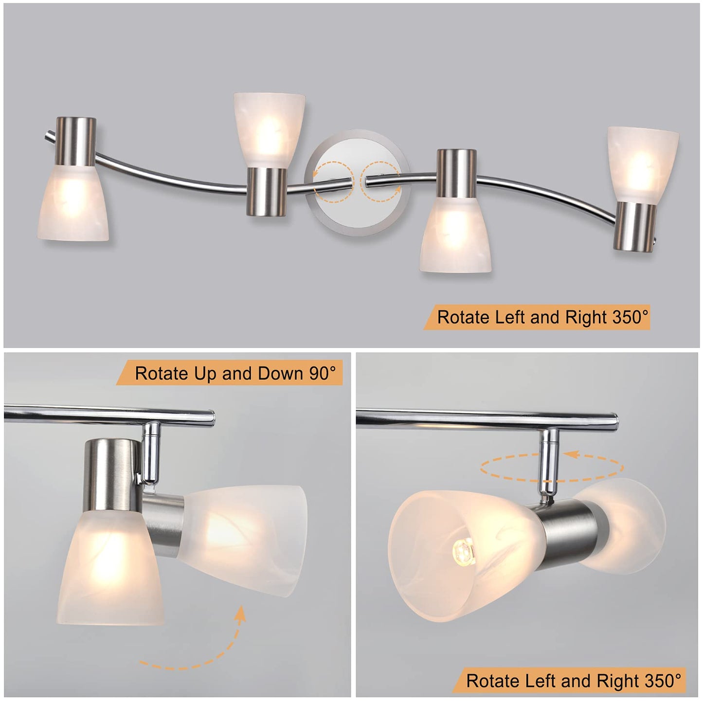 HiBay LED Track Lighting Fixtures, Rotatable 4-Light Ceiling Spot Light, Modern Spotlight with Glass Shade for Living Room Kitchen Dining Room, E12 Base (Bulbs Not Included)